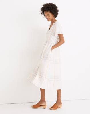 Linen-Blend Clara Midi Dress in Plaid
